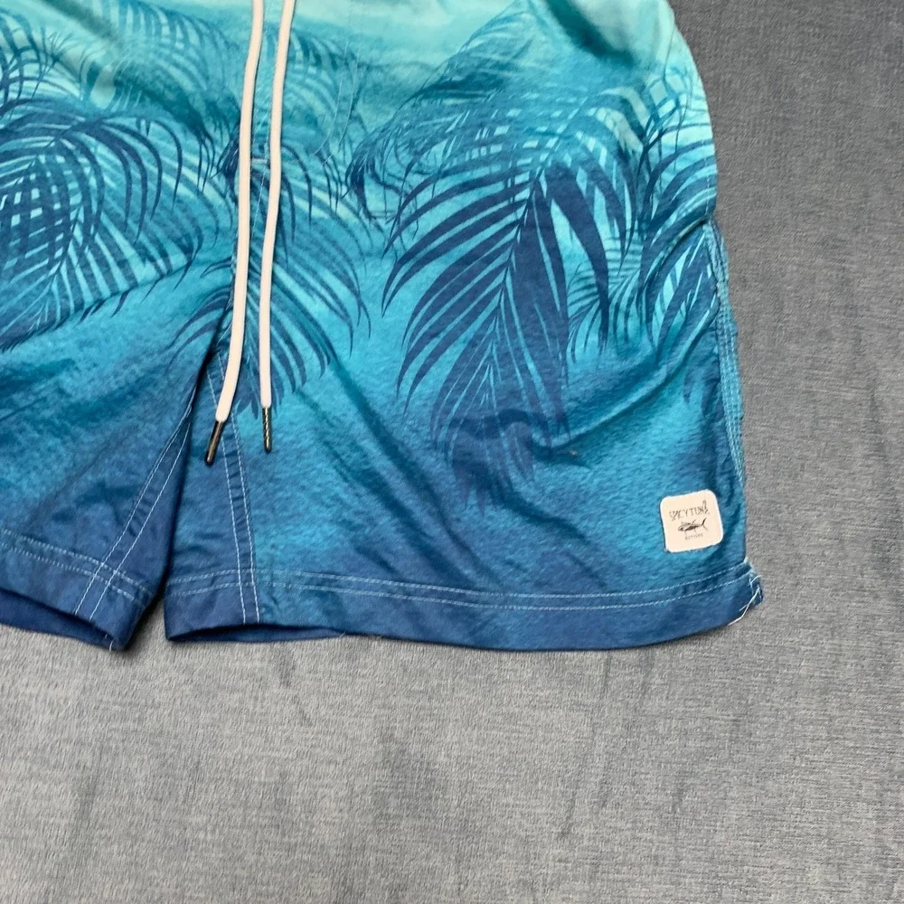 Spicy Tuna Gradient Swim Shorts Mens Medium Blue Tropical Palm Leaf Beach Wear